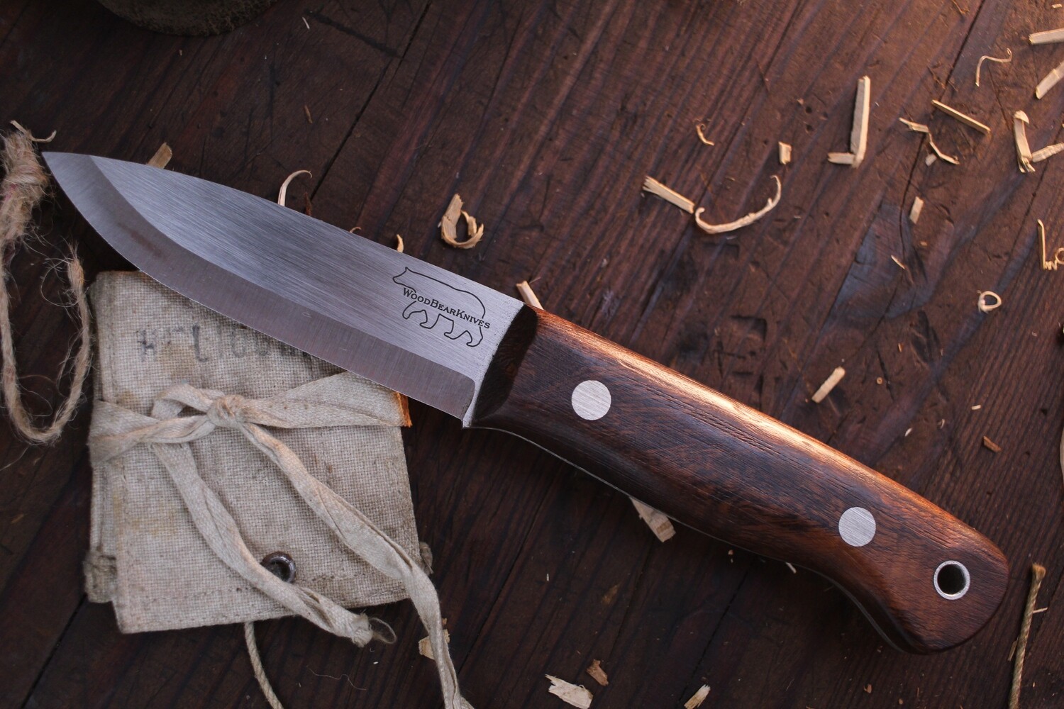 Wood Bear Knives Blackburn 4” Drop Point / Desert Ironwood / Satin Scandi Ground 3V