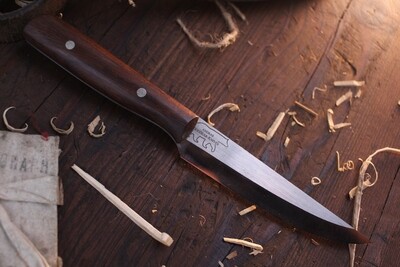 Wood Bear Knives Erikson 4.5” Steak Knife / Walnut / Satin Scandi Ground O1