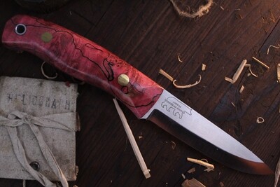 Wood Bear Knives Nordlander 4” Scandi / Curly Dyed Birch / Satin O1