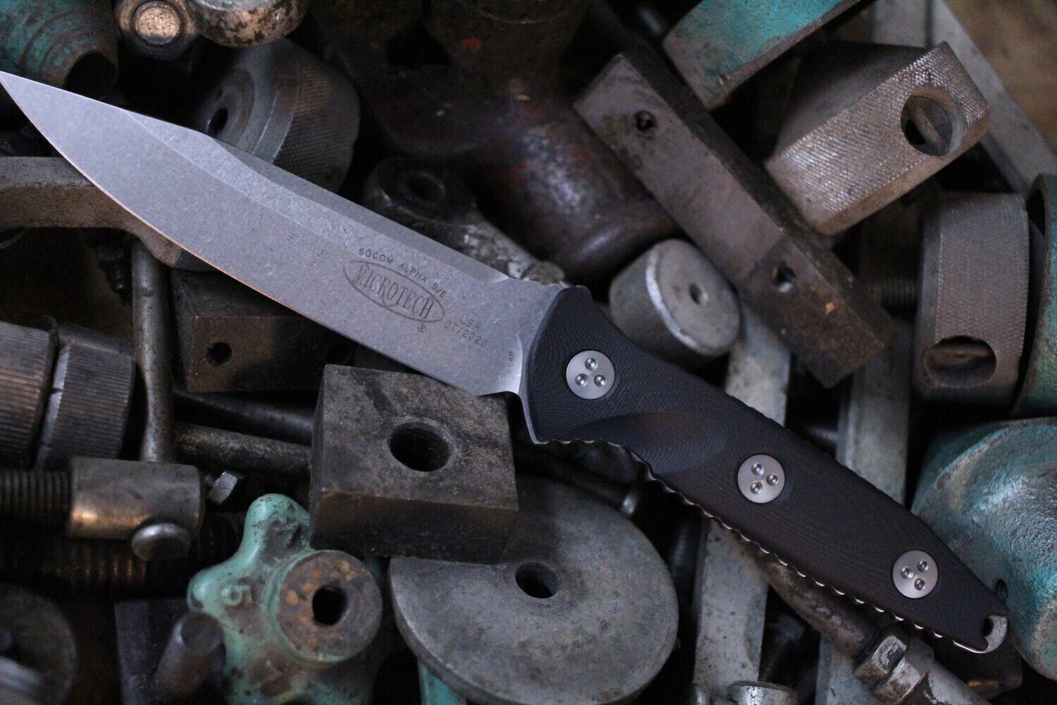 Microtech Socom Alpha 5" Fixed Blade Knife / Stonewash / Black G-10
