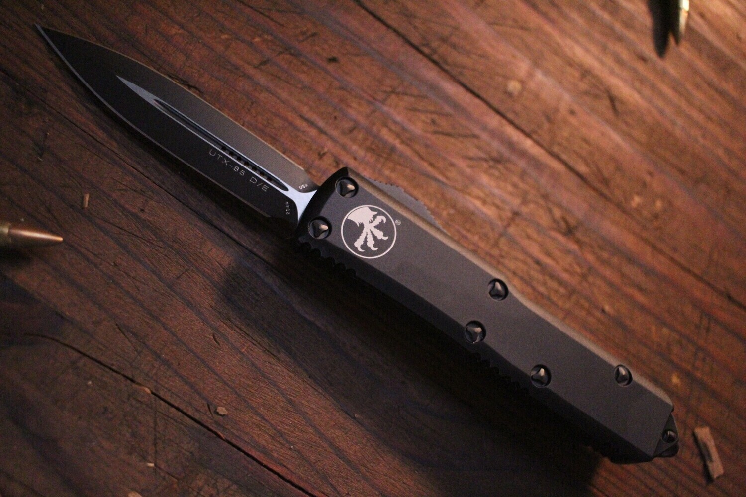 Microtech UTX-85 3.125" Double edge OTF Automatic Knife / Black Aluminum / Black Finish M390