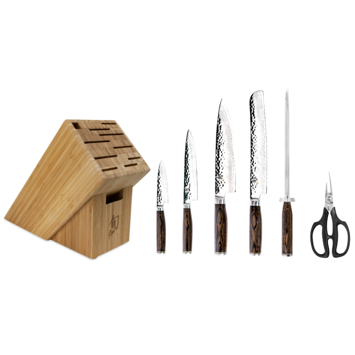 Shun Premier 7-Piece Essential Bamboo Block Set / Pakkawood / Hammered Damascus VG-MAX Shun Premier 7-Piece Essential Bamboo Block Set / Pakkawood / Hammered Damascus VG-MAX