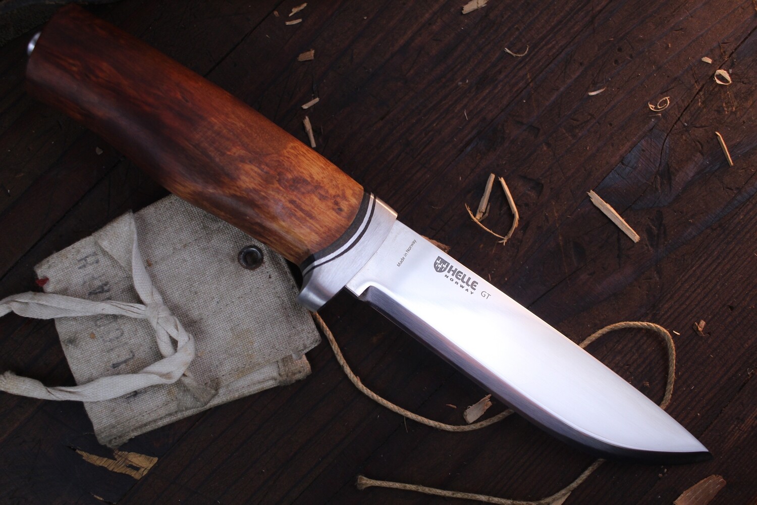 Helle GT 4.75&quot; Fixed / Curly Birch &amp; Aluminum With Leather Bolster / Mirror Polish H3LS