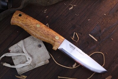 Helle Temagami 4.25" Fixed / Curly Birch / Satin Triple Laminated Stainless