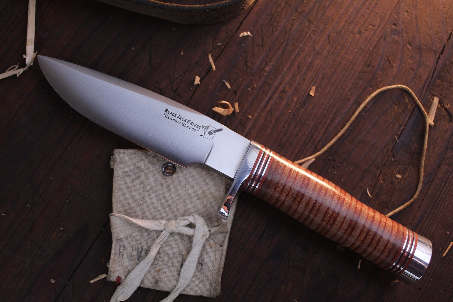 BlackJack Knives Model 125 5&quot; Fixed Blade / Stacked Leather / Satin A-2 Tool Steel