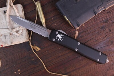 Microtech Ultratech S/E 3.4" OTF Automatic / Black Aluminum / Apocalyptic Finish Partially Serrated