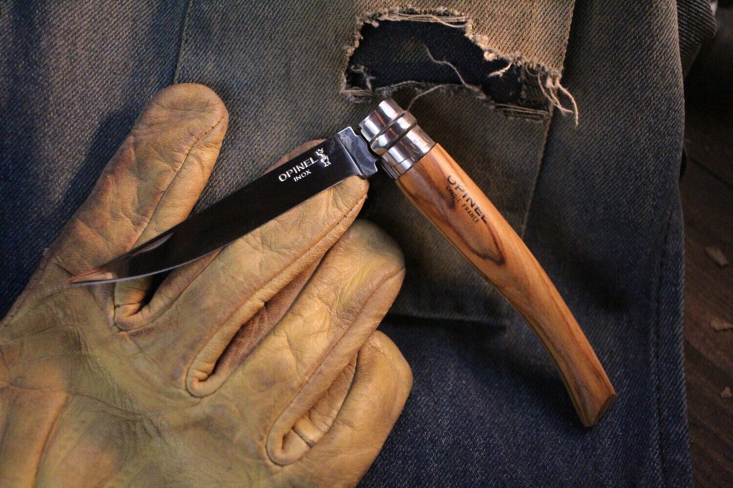 Opinel No. 10 Slim 3.92"  Folding Knife, Olive Wood / Polished Stainless Steel