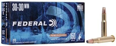 Federal Power Shok 30-30 WIN / 150 gr. Jacketed Soft Point FN / 20 Cartridges