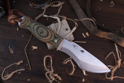 William Collins Alaska Survival Knife (AKSK) 6" Knife / Camo Micarta & Orange Liners With Black Alaskan Pin / Satin Nitro V