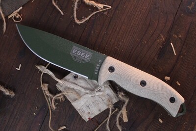 Knives ESEE 5 5.25" Fixed Blade Knife / Green Micarta / OD Green 1095