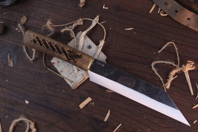 Condor Tool &amp; Knife Norse Dragon Seax 7.03&quot; Fixed Blade / Laser Engraved Dragon Design On Hickory / Forge Finished 1095