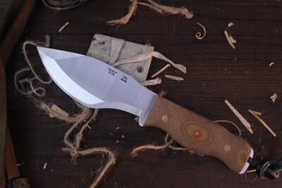 William Collins Pathfinder 5.75" Fixed Blade / Natural Micarta With Red Alaskan Mosaic Pins / Satin Nitro V