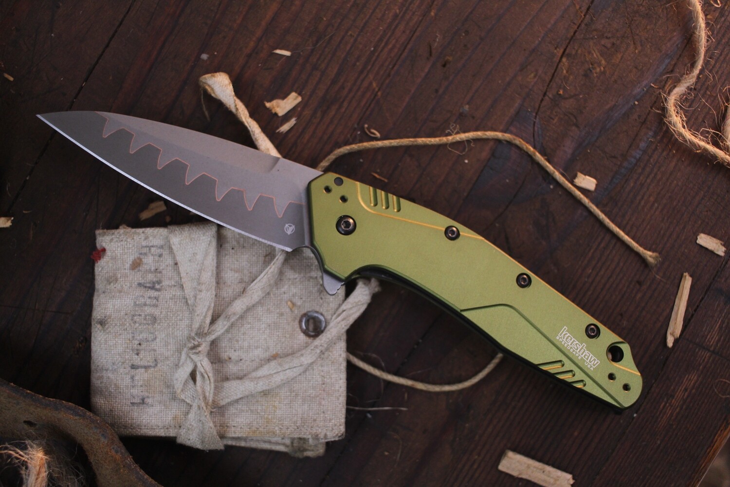 Kershaw Dividend 3&quot; Assisted Folding / OD Green Aluminum / Two-tone Stonewash N690 &amp; D2