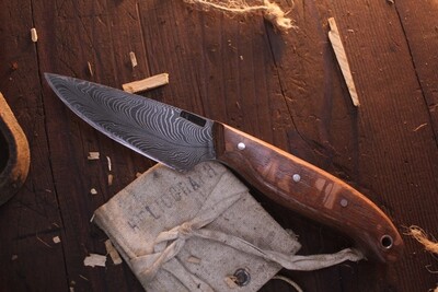 Mark Couch 3.5" Drop Point Hunter / Lacewood / Alaskan Forged Damascus