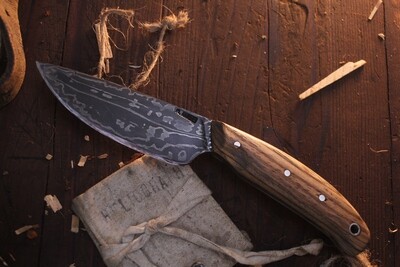 Mark Couch 4" Drop Point Hunter / Zebrawood / Alaskan Forged MAGMA Damascus