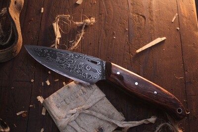 Mark Couch 3.75" Drop Point Utility / Ironwood / Alaskan Forged Damascus