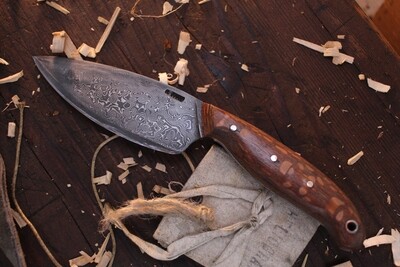 Mark Couch 4.25" Drop Point Skinner / Lacewood / Alaskan Forged Damascus