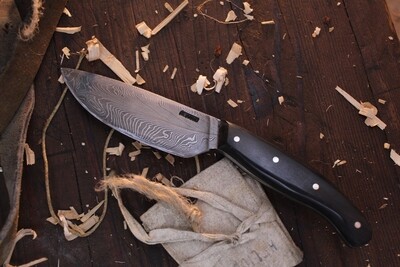 Mark Couch 4" Drop Point Skinner / Ebony / Alaskan Forged Damascus
