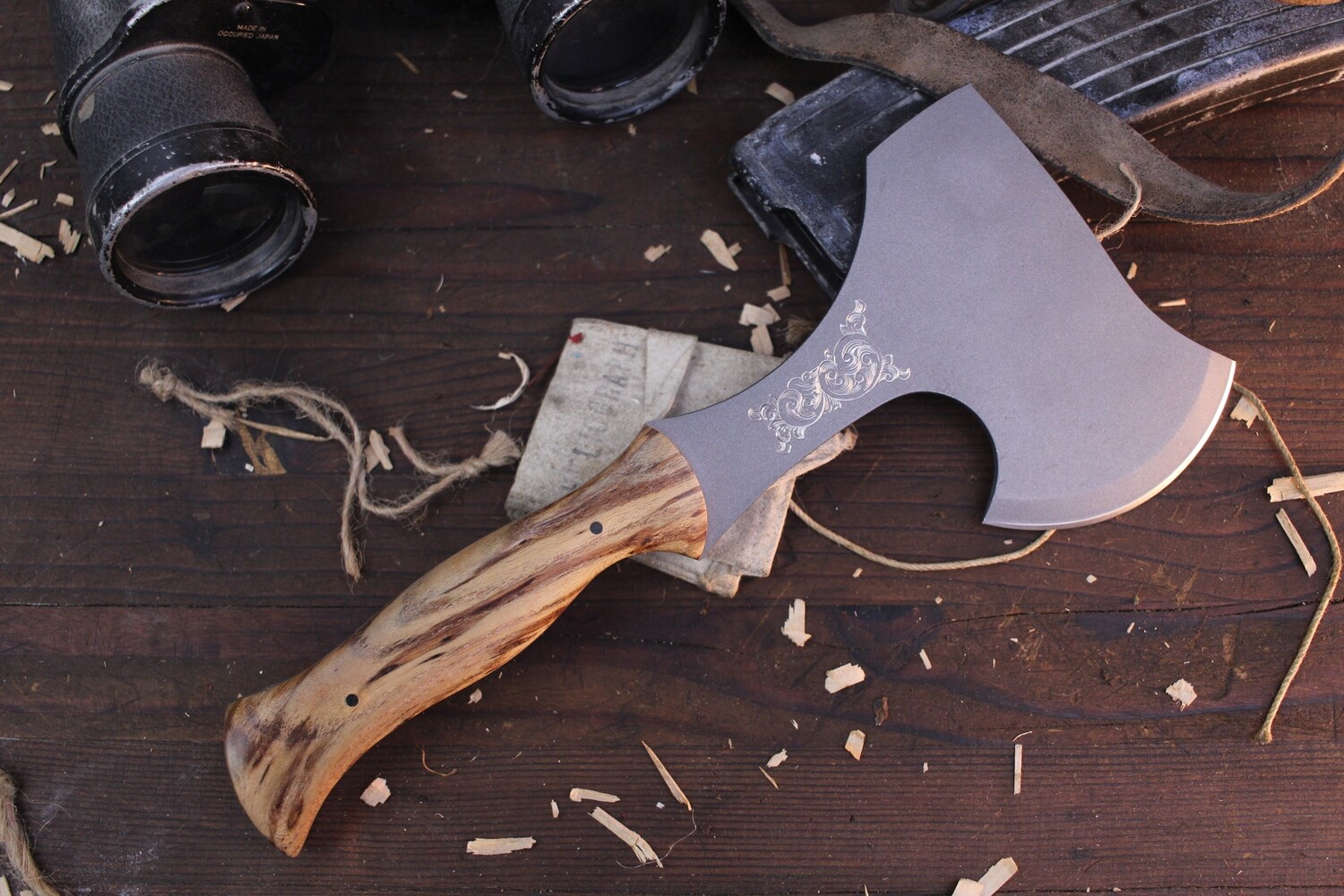 Lance Knives Hunters 1Lb Hatchet / Stabalized Honey Locust / Stonewashed &amp; Engraved AEB-L