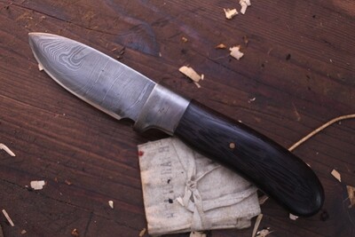 Highlands Forge 3.5" Fixed Blade Utility  / Wenge & Damascus Guard / Alaskan Forged Twist Damascus