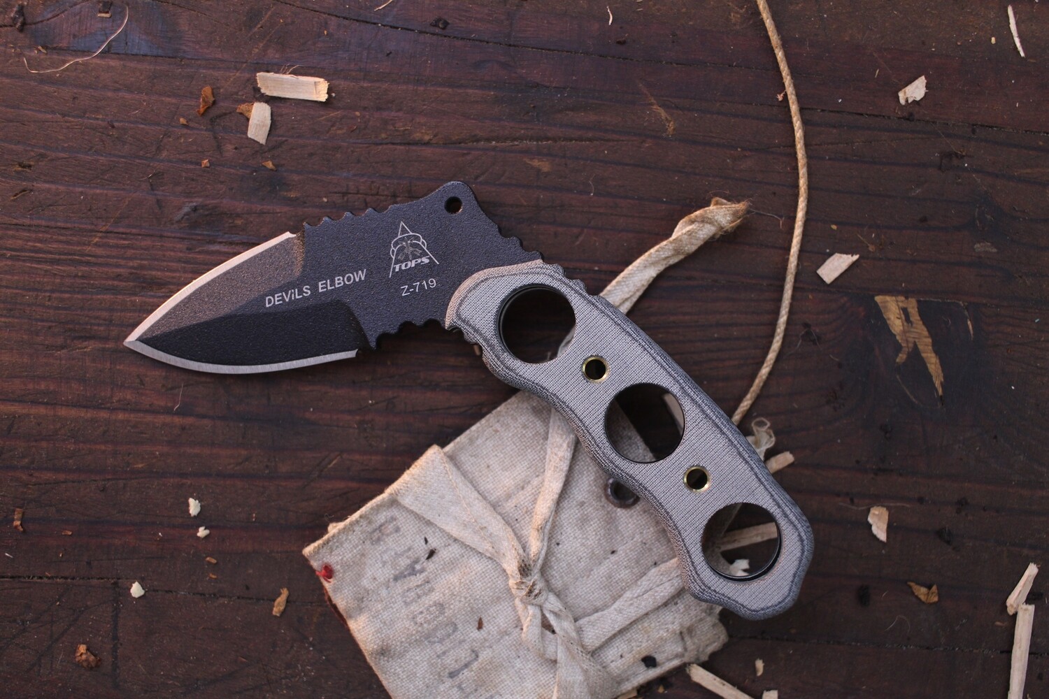 TOPS Knives Devil's Elbow XL 2.125" Fixed Blade / Black Micarta / Black