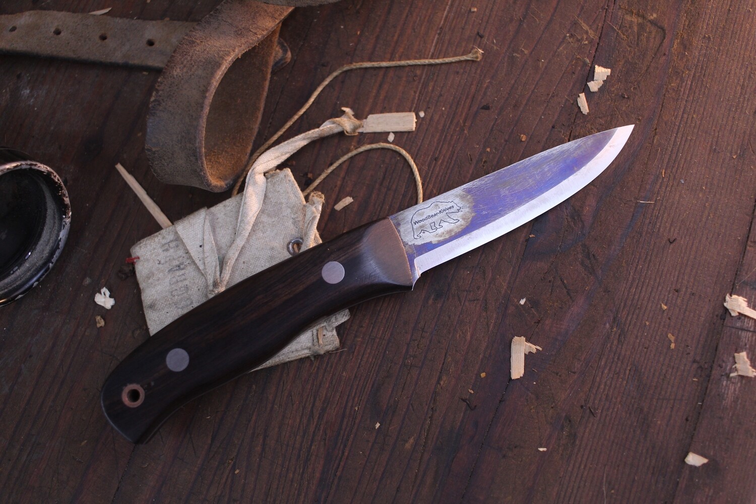 Wood Bear Knives Norlander 4” Scandi / African Black Wood  / Satin O1