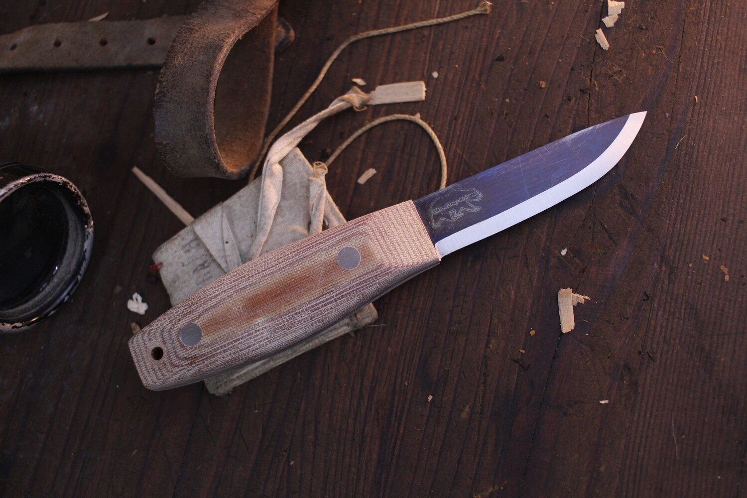 Wood Bear Knives BCNW 3.5” Fixed Blade Puukko / Natural Canvas Micarta  / Satin O1