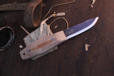 Wood Bear Knives BCNW 3.5” Fixed Blade Puukko / Natural Canvas Micarta  / O1