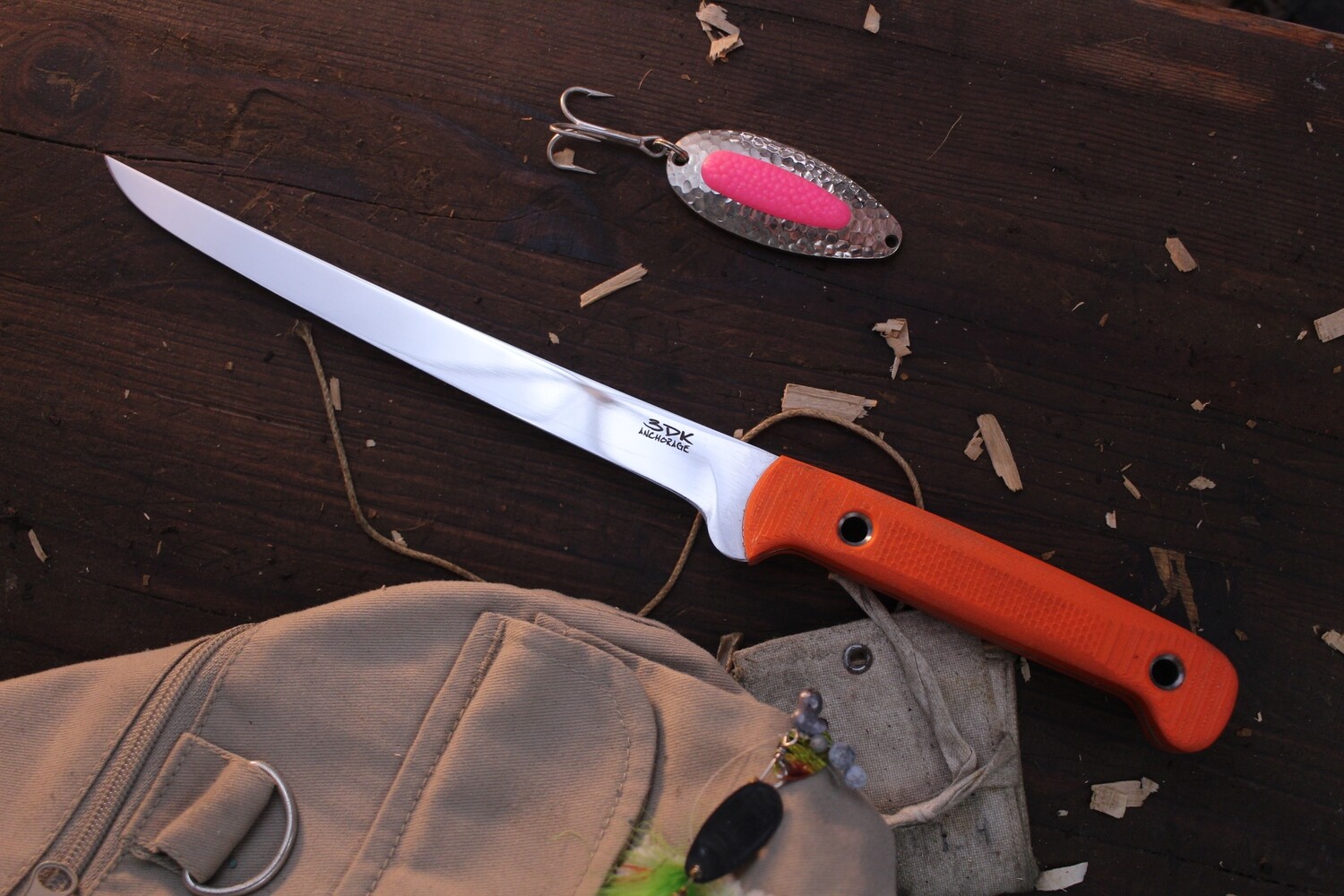 3DK Fisher 8" Fillet Knife,  Orange G-10