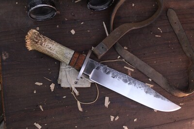 Butch Bendt 8.75" Bowie Fixed Blade / Stag and Walnut / Forge Finished 5160