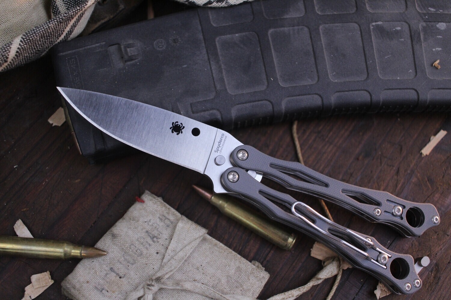 Spyderco Smallfly 2 3.37" Balisong / Gray  G-10 / Satin Drop Point CPM-Cruwear