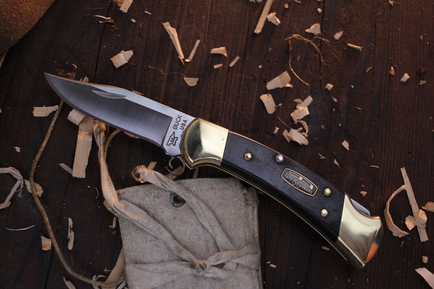 Buck 50th Anniversary 112 Ranger 3&quot; Lockback Folder / African Ebony &amp; Brass / Satin 420 ( Discontinued )