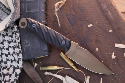 Half Face Blade Crow Jr. 4" Fixed Blade / Black G-10 / Burnt Bronze Cerakote S35VN
