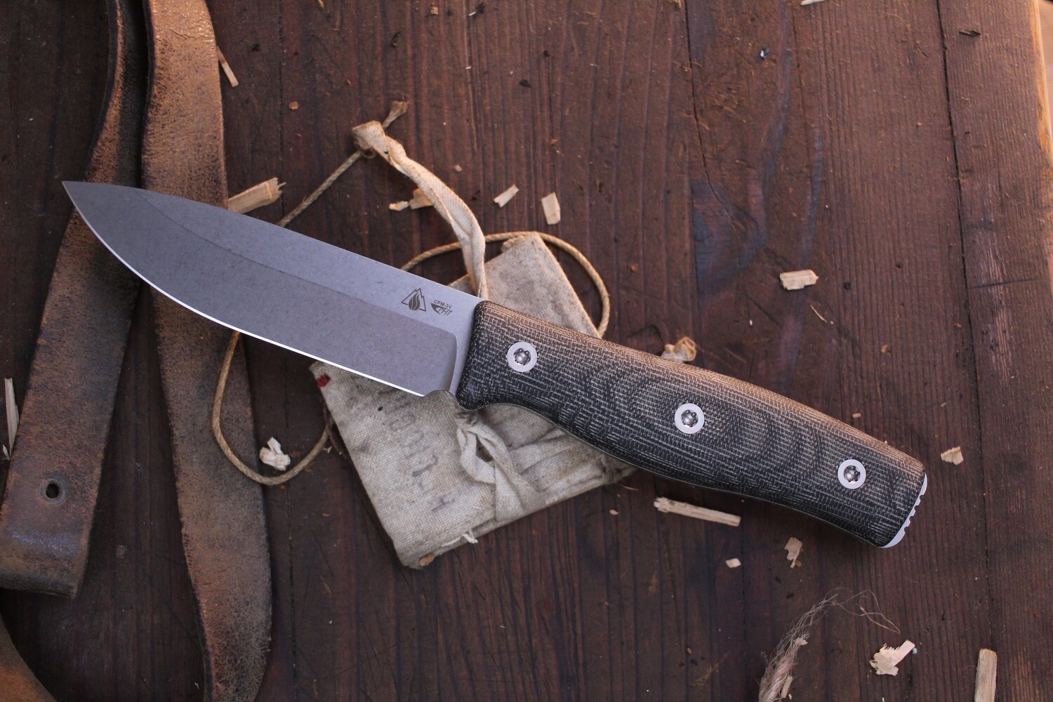 Survive! Knives GSO-4.5 4.4&quot; Fixed Blade / Black Micarta / Stonewashed CPM-3V
