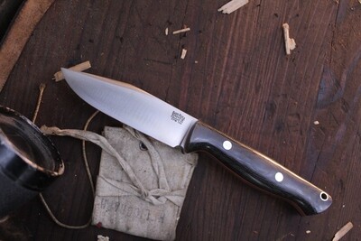 Bark River Knives Gunny Sidekick  4” Fixed Blade / Black Micarta & Orange Liners / Satin CPM-154 ( Pre Owned )