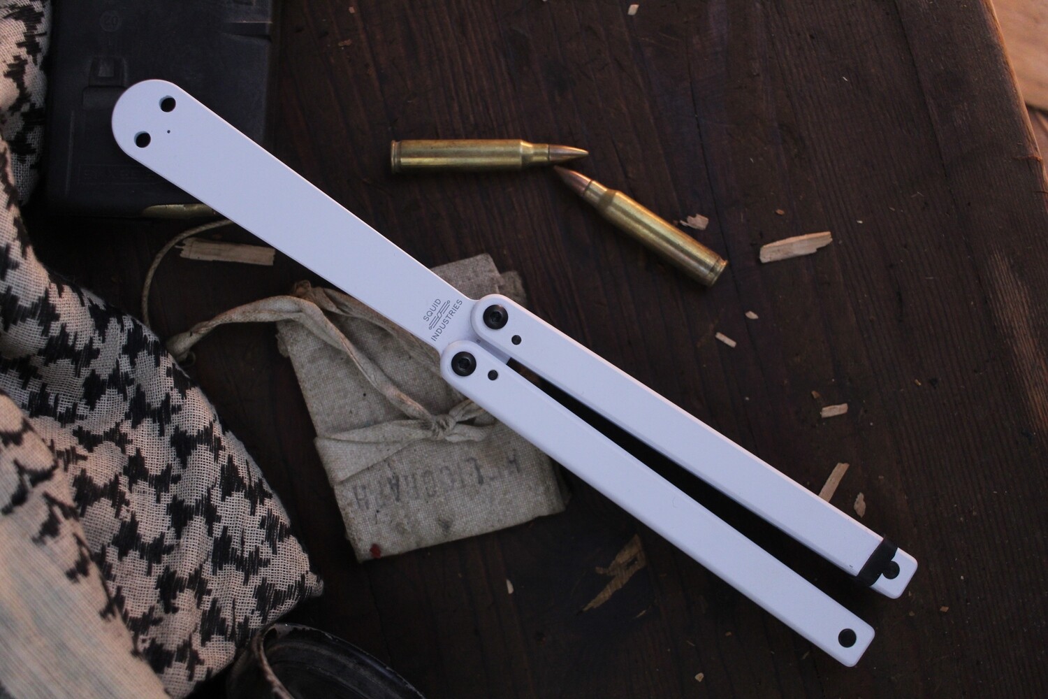  Squid Industries Squiddy 4.3" Butterfly Balisong Trainer / White PVC / White Polymer