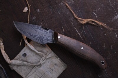 Mark Couch 2.75" Drop Point Skinner / Walnut  / Alaskan Forged 1095 & 15N20 Damascus