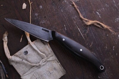 Mark Couch 3.25” Fixed Blade Capper / Ebony / Alaskan Forged 1095 & 15N20 Damascus