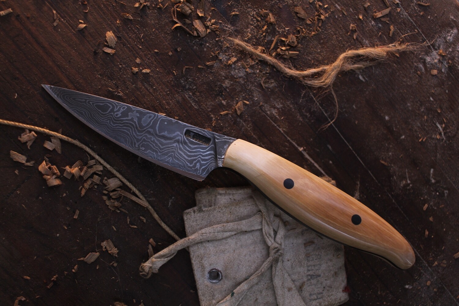 Lance Knives &amp; Mark Couch 3.5&quot; Drop Point Utility / Mammoth Ivory &amp; Copper Epoxy / Alaskan Forged Damascus