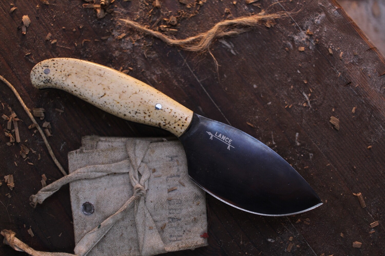 Lance Knives &amp; Mark Couch 4.25&quot; Leaf Shaped Utility / Walrus Jaw Bone / Alaskan Forged 52100