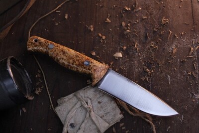 Wood Bear Knives Rogue Bear F 4.25” Scandi / Two Tone Maple  / Satin O1