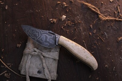 Lucas Lance & Mark Couch 2.75" Trailing Point Caper / Walrus Jaw Bone / Alaskan Forged Damascus