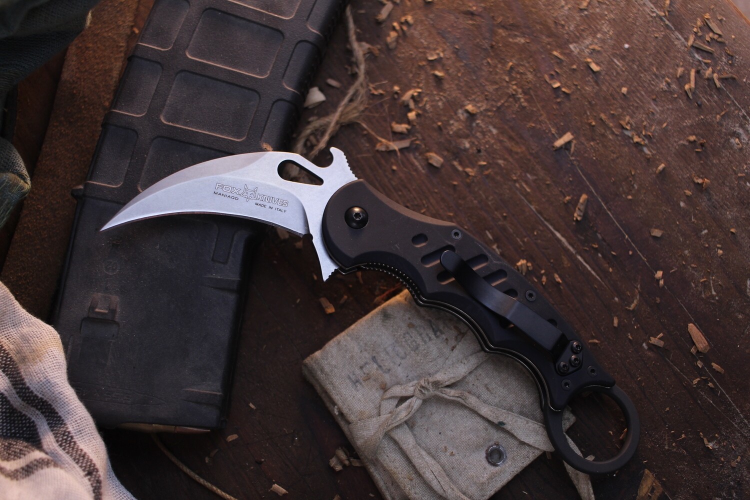 Fox Knives 3.1&quot; Karambit Liner lock Folder / Black Aluminum / Stonewash N690