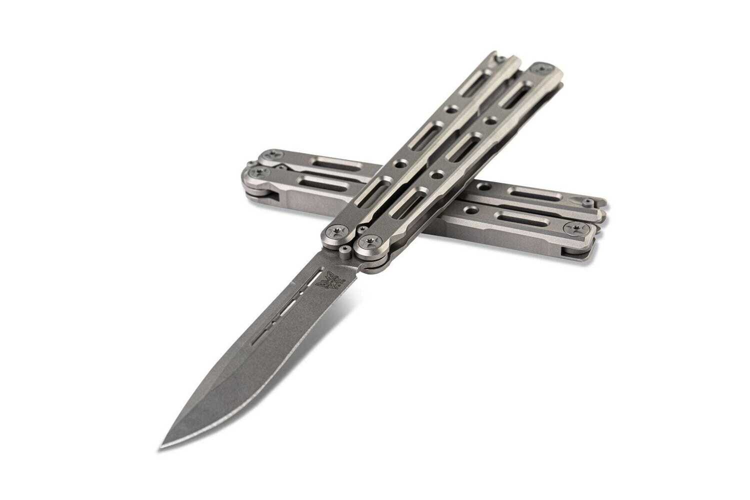 Benchmade 85 BaliSong 4.40&quot; Butterfly Knife / Titanium / Satin / S30V