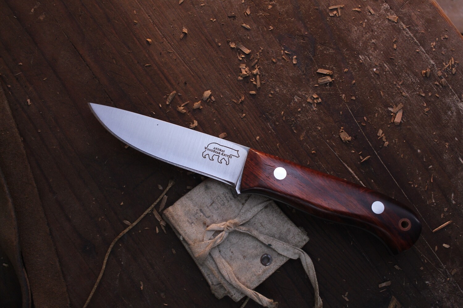 Wood Bear Knives 5&quot; Rogue Bear / Cocobola Wood / Satin O1 Flat Ground