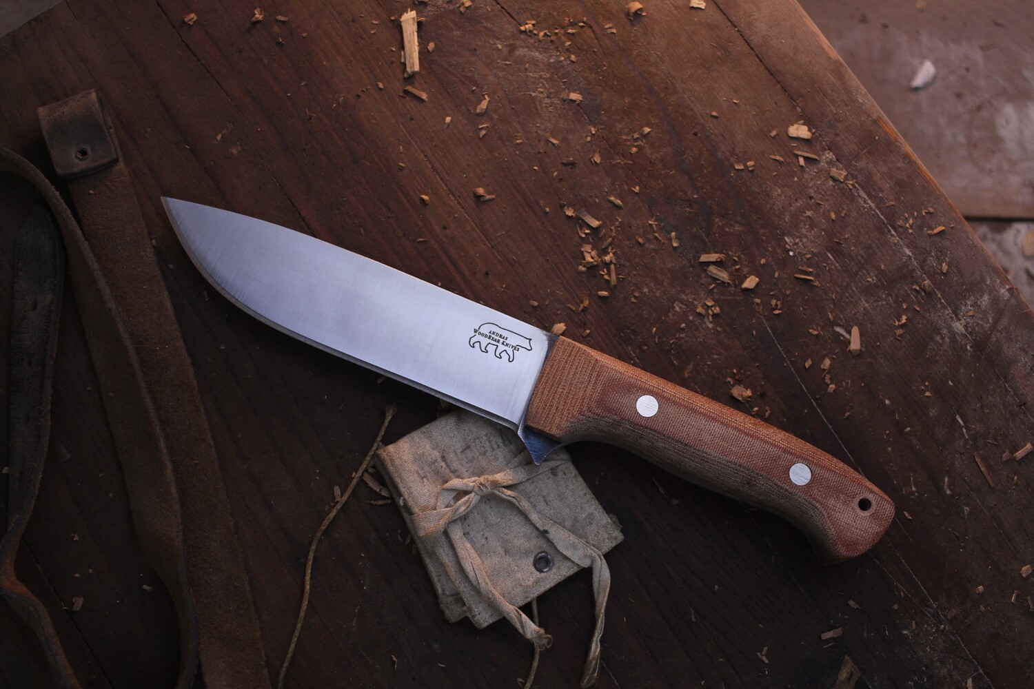 Wood Bear Knives 6.5&quot; Predator Drop Point / Tan Micarta / Satin O1