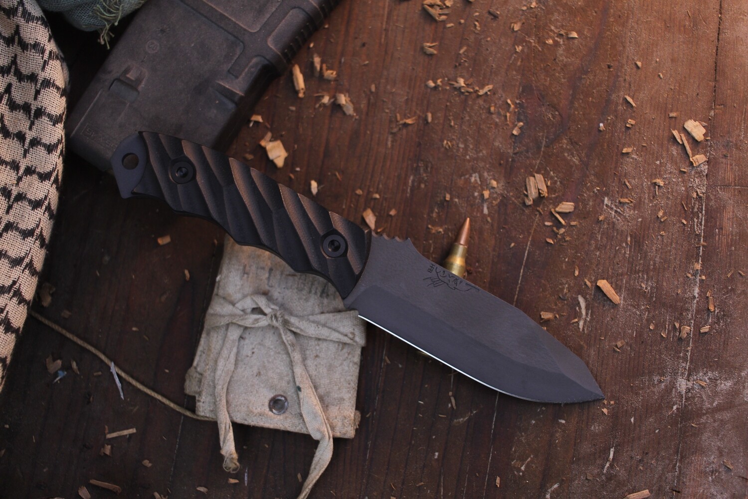 Half Face Blade Disaster Jr. 3.75” Fixed Blade / Black Textured G-10 / Sniper Grey Cerakote CPM-3V