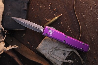 Microtech Ultratech D/E 3.4” OTF Auto / Distressed Violet Aluminum / Apocalyptic