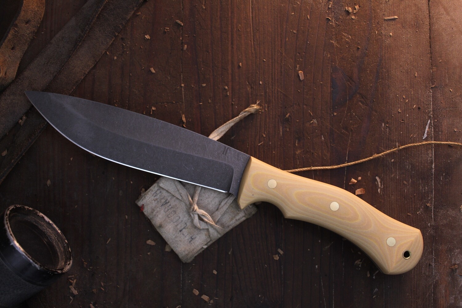 Isley Blades 6.5&quot; Bolo Fixed Blade / Bone Micarta / Acid Washed 14C28N