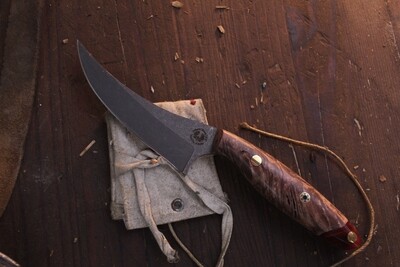 Semper Sharp Trapper 3.75" Custom Game Knife / Stabilized Maple Burl & Merlot Epoxy / Stonewashed Nitro V